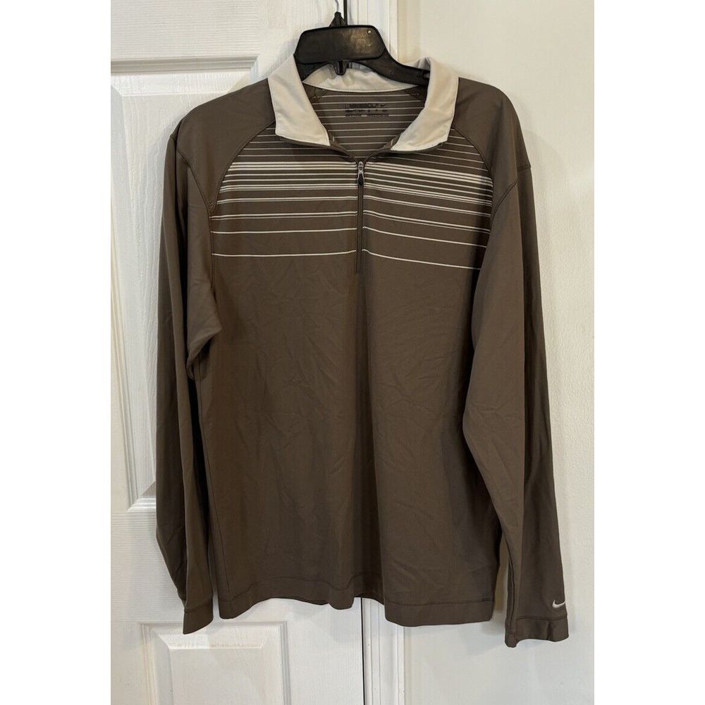 Nike Golf Fit Dry‎ 1/4 Zip Long Sleeve Pullover Shirt Brown Striped Men's Sz S